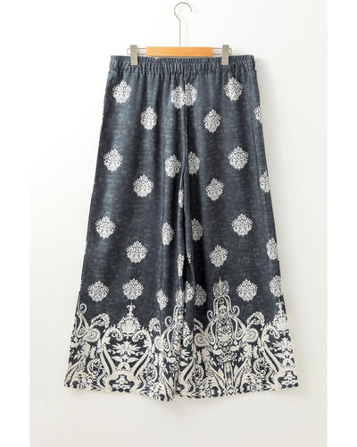 Azura Exchange Black Plus Size Geometric Ethnic Print Drawstring Wide Leg Pants - 4X