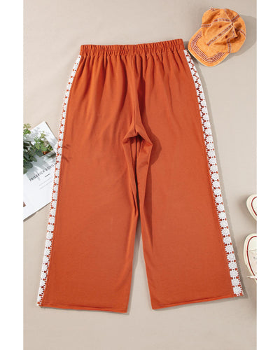 Azura Exchange Gold Flame Plus Size Floral Crochet Patch Drawstring Wide Leg Pants - 1X