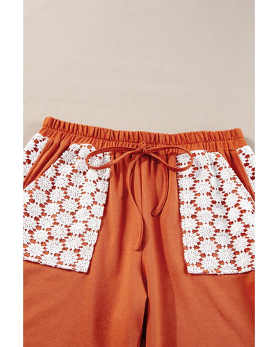 Azura Exchange Gold Flame Plus Size Floral Crochet Patch Drawstring Wide Leg Pants - 2X