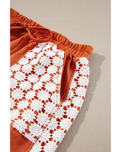 Azura Exchange Gold Flame Plus Size Floral Crochet Patch Drawstring Wide Leg Pants - 2X