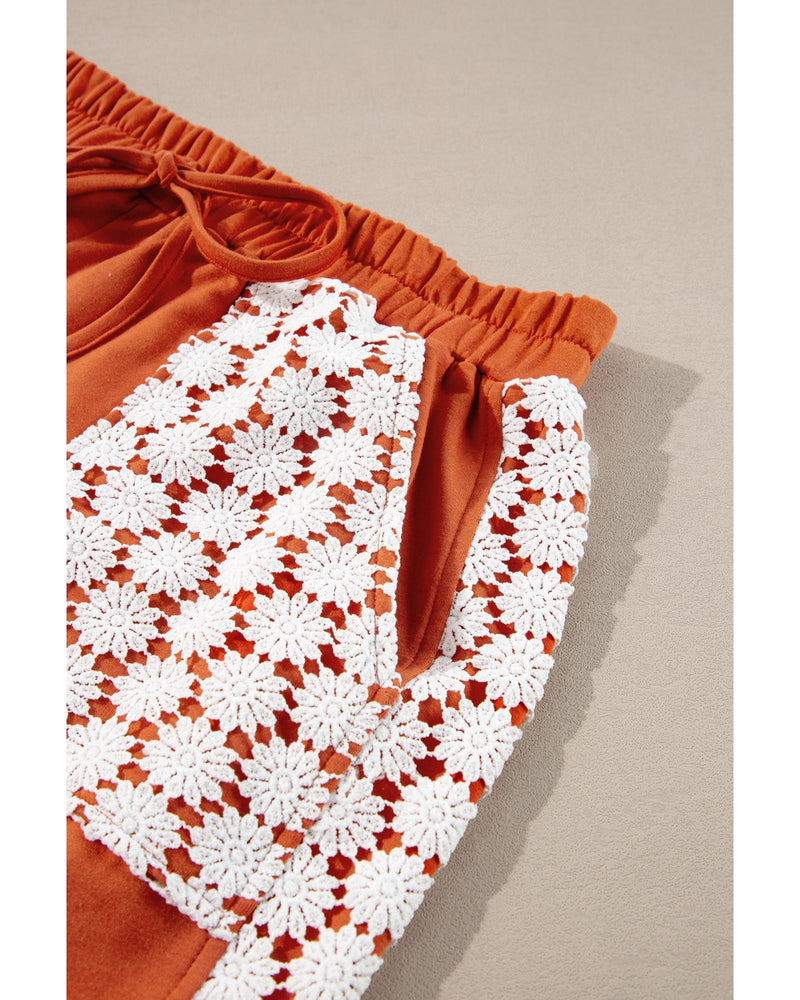 Azura Exchange Gold Flame Plus Size Floral Crochet Patch Drawstring Wide Leg Pants - 2X