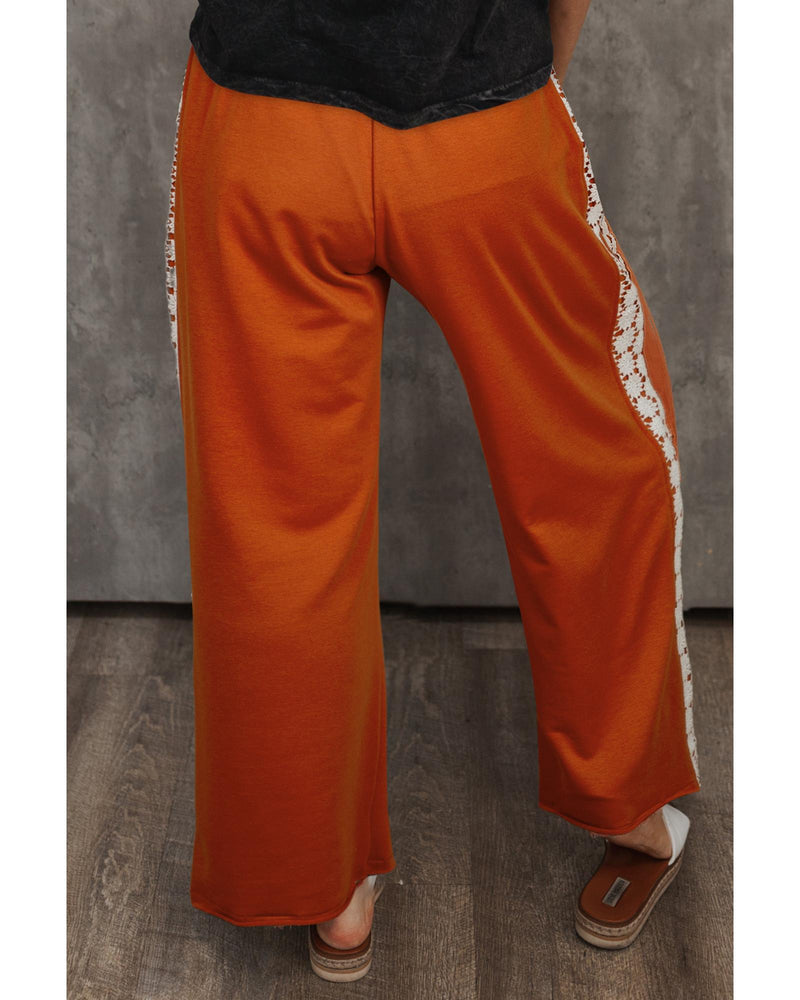 Azura Exchange Gold Flame Plus Size Floral Crochet Patch Drawstring Wide Leg Pants - 2X