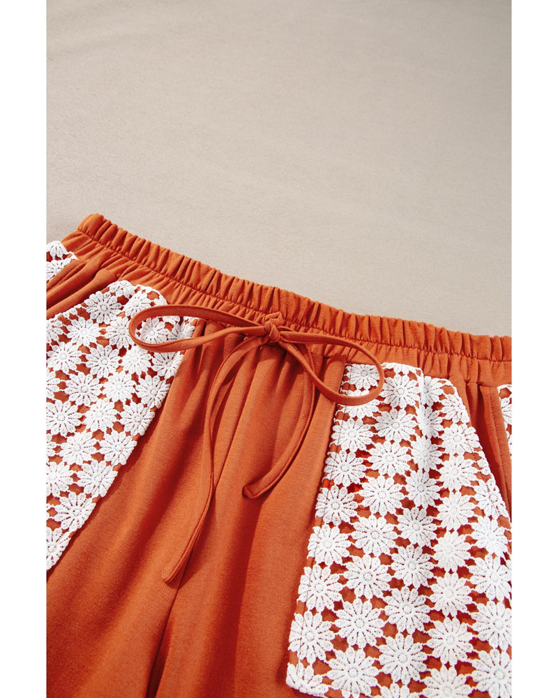 Azura Exchange Gold Flame Plus Size Floral Crochet Patch Drawstring Wide Leg Pants - 2X