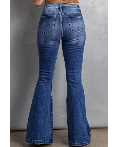 Azura Exchange Dark Blue Plus Size Stitching Washed Flare Jeans - 2X