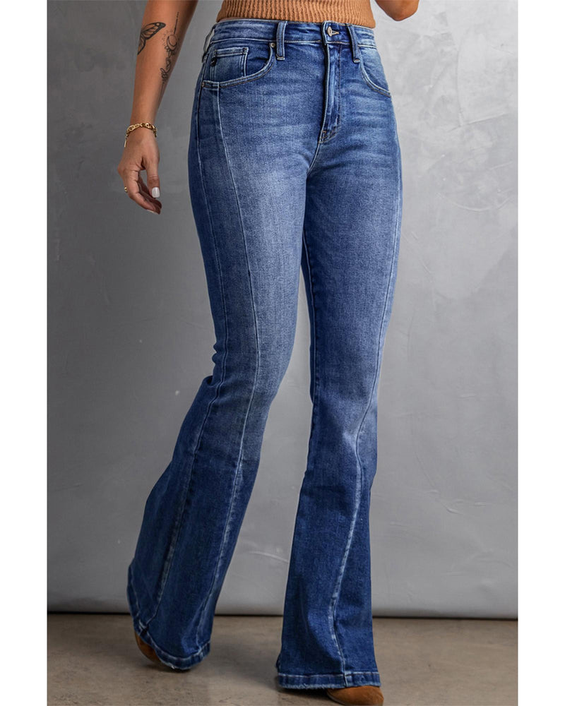 Azura Exchange Dark Blue Plus Size Stitching Washed Flare Jeans - 2X