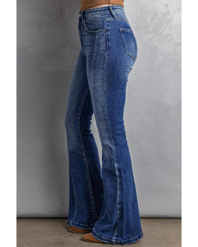 Azura Exchange Dark Blue Plus Size Stitching Washed Flare Jeans - 2X