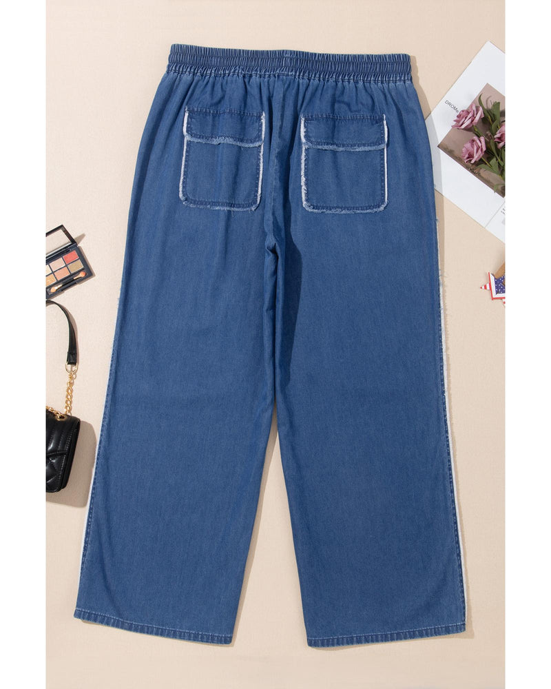 Azura Exchange Sail Blue Washed Denim Chambray Loose Plus Size Pants - 2X