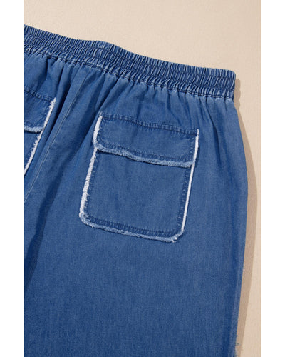 Azura Exchange Sail Blue Washed Denim Chambray Loose Plus Size Pants - 2X