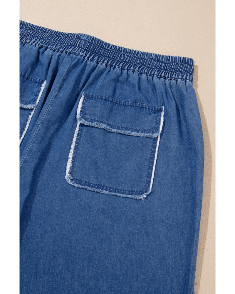 Azura Exchange Sail Blue Washed Denim Chambray Loose Plus Size Pants - 2X