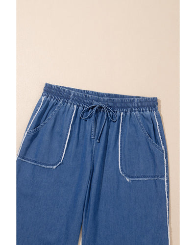 Azura Exchange Sail Blue Washed Denim Chambray Loose Plus Size Pants - 2X