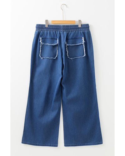 Azura Exchange Sail Blue Washed Denim Chambray Loose Plus Size Pants - 2X