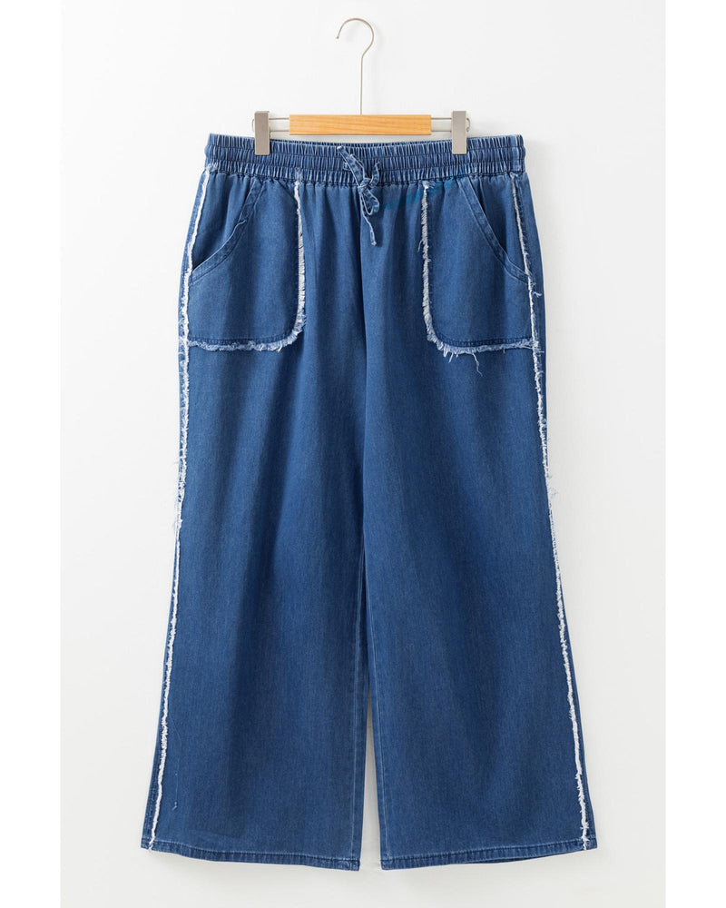 Azura Exchange Sail Blue Washed Denim Chambray Loose Plus Size Pants - 2X