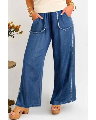 Azura Exchange Sail Blue Washed Denim Chambray Loose Plus Size Pants - 2X