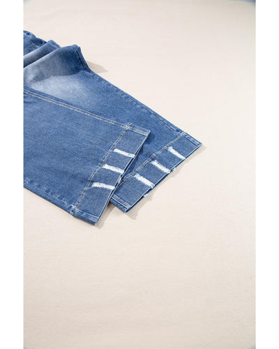 Ashleigh Blue Medium Wash Ripped Edge Flared Plus Size Jeans - 1X