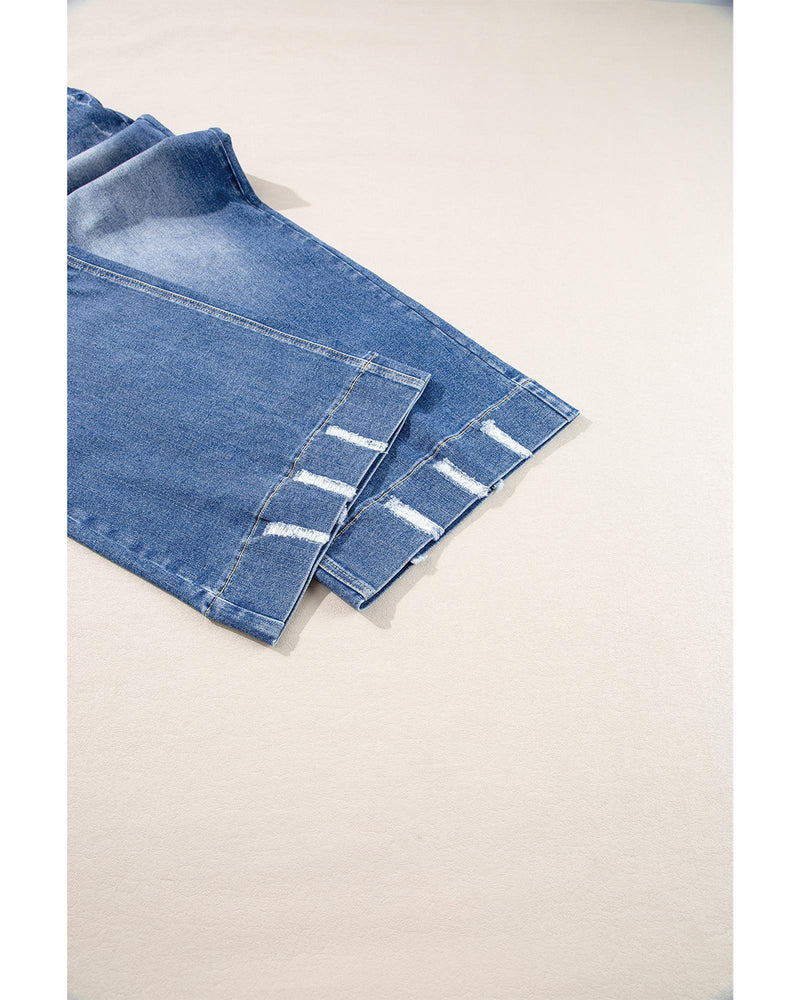 Ashleigh Blue Medium Wash Ripped Edge Flared Plus Size Jeans - 1X