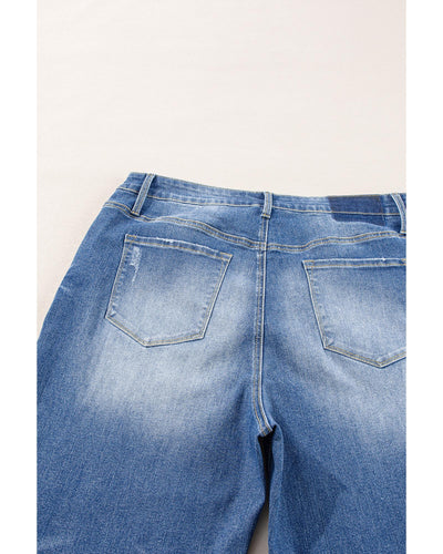 Ashleigh Blue Medium Wash Ripped Edge Flared Plus Size Jeans - 1X
