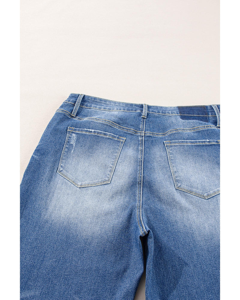 Ashleigh Blue Medium Wash Ripped Edge Flared Plus Size Jeans - 1X