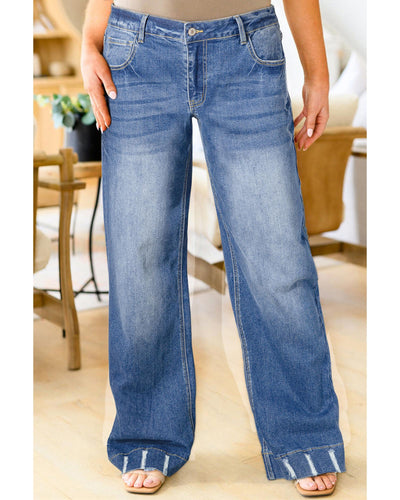 Ashleigh Blue Medium Wash Ripped Edge Flared Plus Size Jeans - 1X