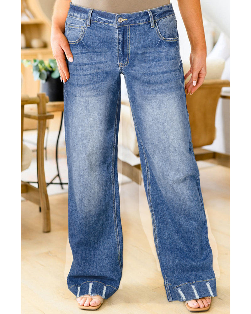 Ashleigh Blue Medium Wash Ripped Edge Flared Plus Size Jeans - 1X