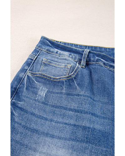 Ashleigh Blue Medium Wash Ripped Edge Flared Plus Size Jeans - 1X