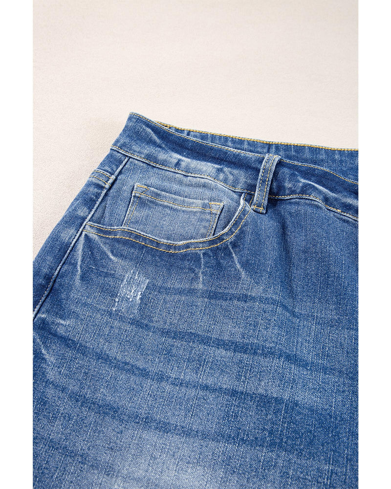 Ashleigh Blue Medium Wash Ripped Edge Flared Plus Size Jeans - 1X