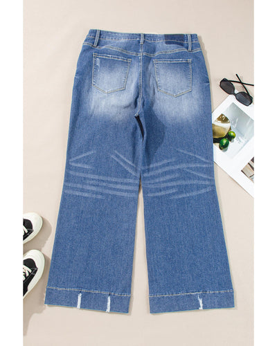Ashleigh Blue Medium Wash Ripped Edge Flared Plus Size Jeans - 1X