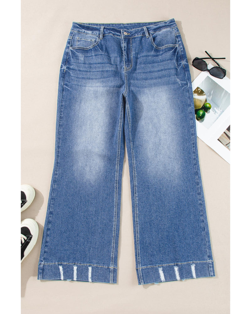 Ashleigh Blue Medium Wash Ripped Edge Flared Plus Size Jeans - 1X