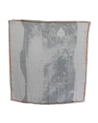 Costume National Women's Gray Orange Silk Floral Foulard Wrap Scarf - One Size