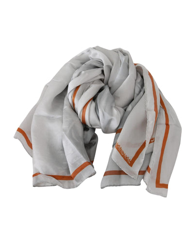 Costume National Women's Gray Orange Silk Floral Foulard Wrap Scarf - One Size