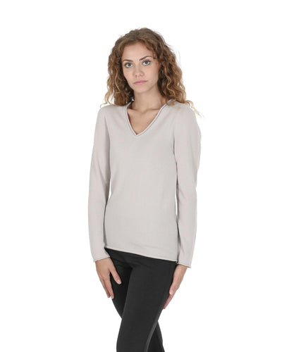 Crown of Edinburgh Cashmere Women's Premium Italian Cashmere V-Neck Sweater in Grey - 40 EU