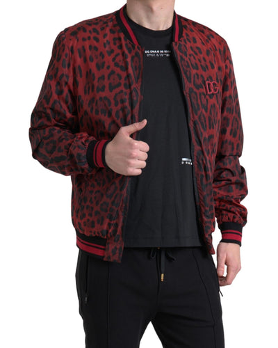 Dolce & Gabbana Men's Red Leopard Bomber Short Coat Jacket - 50 IT