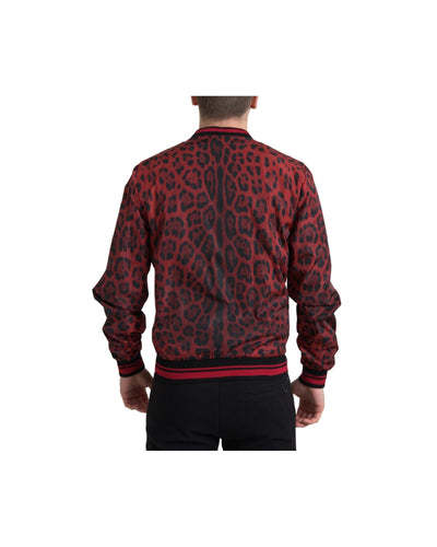 Dolce & Gabbana Men's Red Leopard Bomber Short Coat Jacket - 50 IT