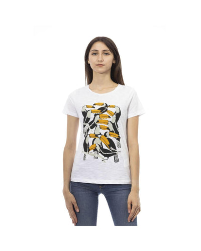 Trussardi Action Women's Chic White Short Sleeve Tee with Exclusive Print - XL