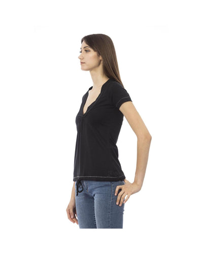 Trussardi Action Women's Chic Black Cotton Tee with Unique Front Print - L