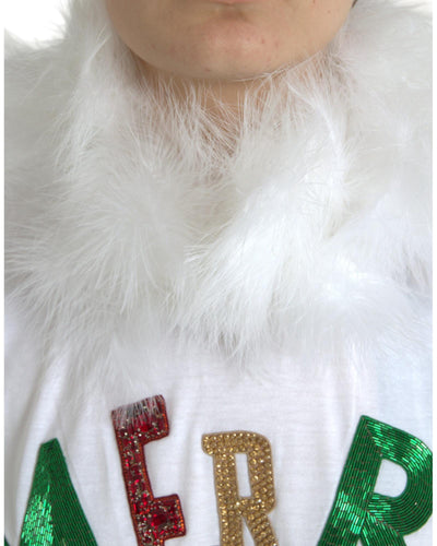 Dolce & Gabbana Women's White Cotton Christmas Sequin Fur T-shirt - 38 IT