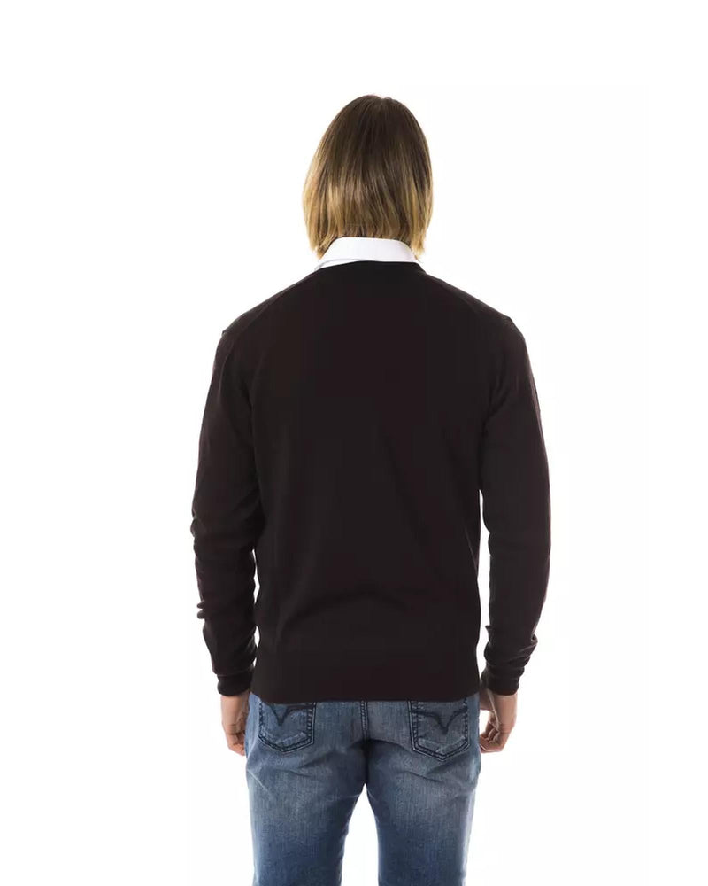 Embroidered V-neck Sweater in Extrafine Wool Merinos XL Men