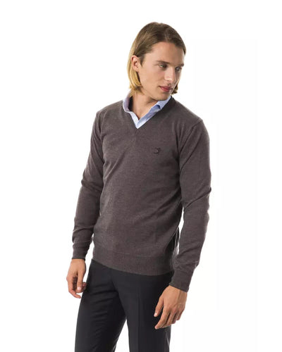 Embroidered V-neck Sweater in Extrafine Merino Wool XL Men