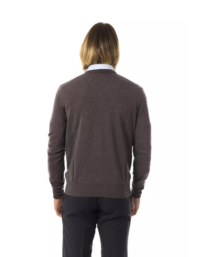 Embroidered V-neck Sweater in Extrafine Merino Wool XL Men