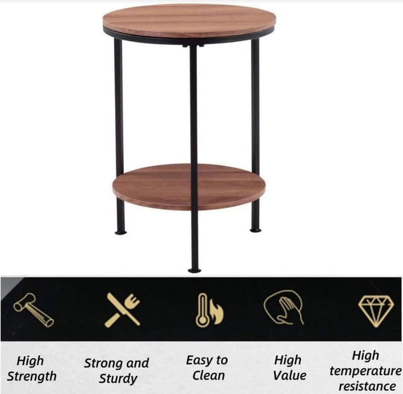 Wooden 2-Tier Side Table/Small Bedside Table/Round Sofa End Table for Living Room, Bedroom