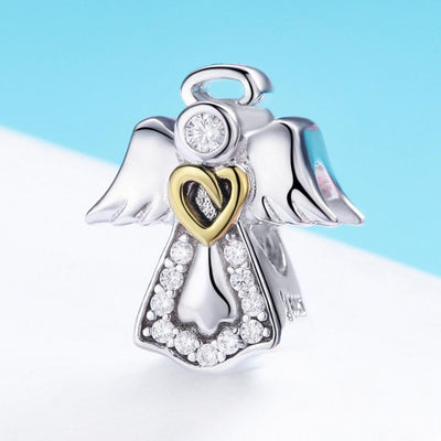 925 Sterling Silver Guardian Angel Diamond Pendant For Diy Bracelets