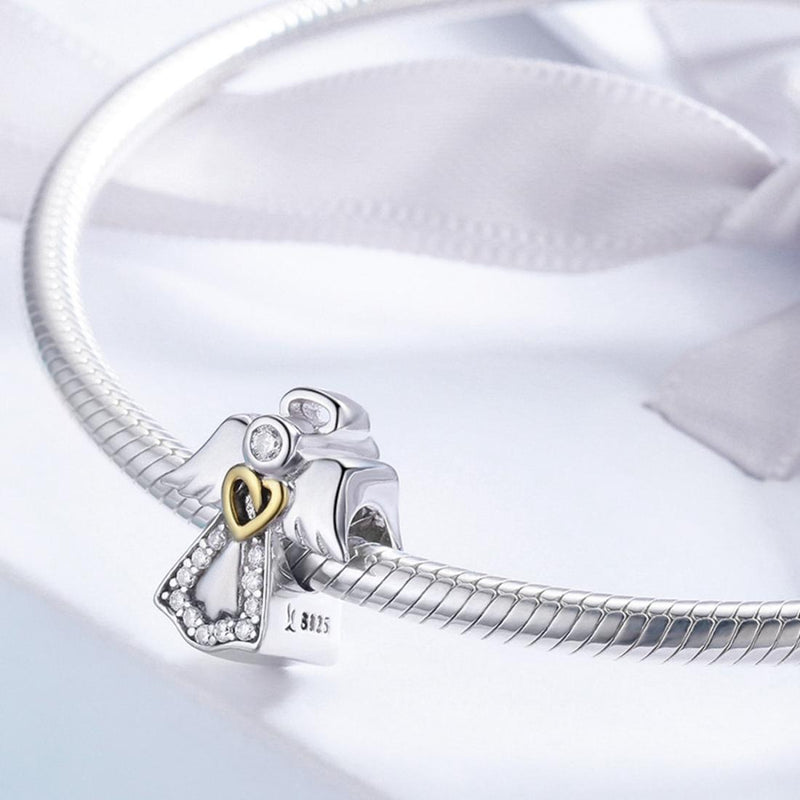 925 Sterling Silver Guardian Angel Diamond Pendant For Diy Bracelets