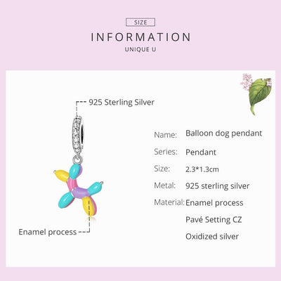 925 Sterling Silver Balloon Puppy Pendant For Bracelets & Necklaces