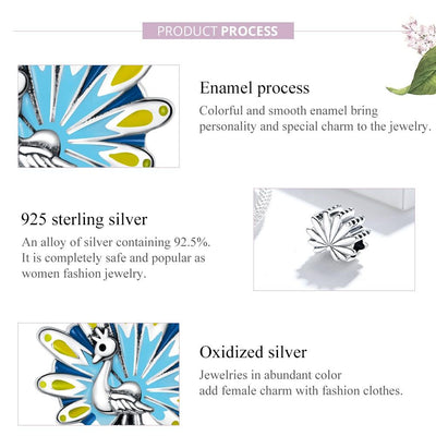 925 Sterling Silver Peacock Bead Bracelet & Necklace Set