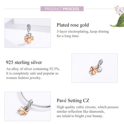 925 Sterling Silver Golden Four Leaf Clover Pendant For Diy Bracelets