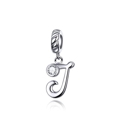 925 Sterling Silver Personalized Letter Pendant For Diy Bracelets & Necklaces Style - J