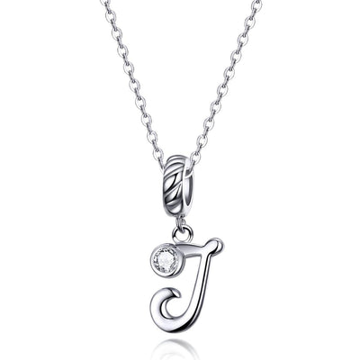 925 Sterling Silver Personalized Letter Pendant For Diy Bracelets & Necklaces Style - J