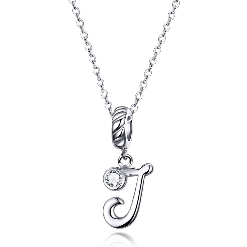 925 Sterling Silver Personalized Letter Pendant For Diy Bracelets & Necklaces Style - J