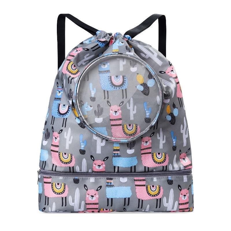 Blue Waterproof Drawstring Beach Bag L Size For Kids Wet & Dry Separation Shoulder Strap - Grey L