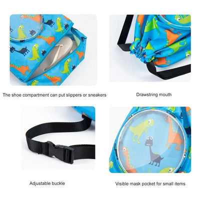Blue Waterproof Drawstring Beach Bag L Size For Kids Wet & Dry Separation Shoulder Strap - Grey L