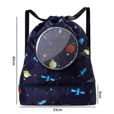Blue Waterproof Drawstring Beach Bag L Size For Kids Wet & Dry Separation Shoulder Strap - Grey L